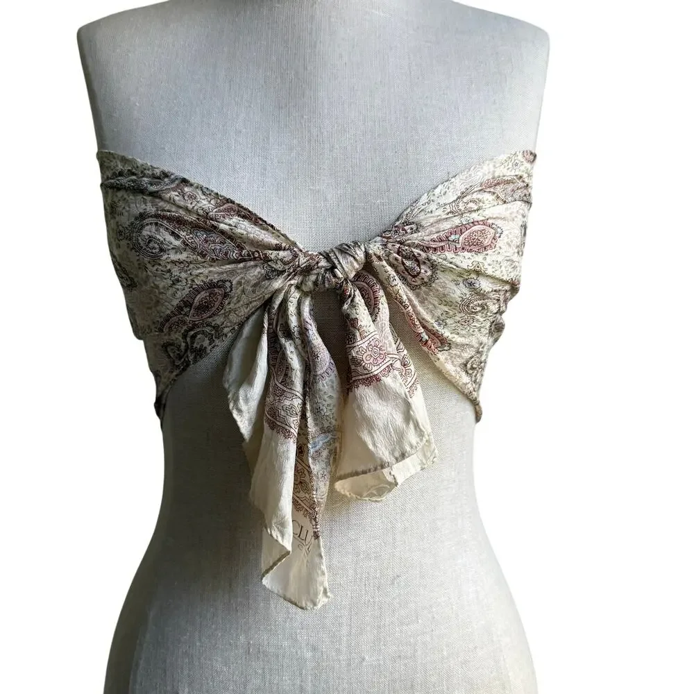 Club 7 by Echo Paisley Silk Blend Scarf Cream Beige Pink Boho 47x9.75